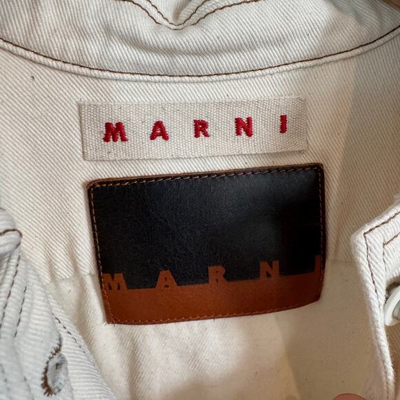 Marni Two Tone Denim Jean Trucker Jacket Neutral Beige Ivory Cropped Cotton 42 M - Picture 5 of 6